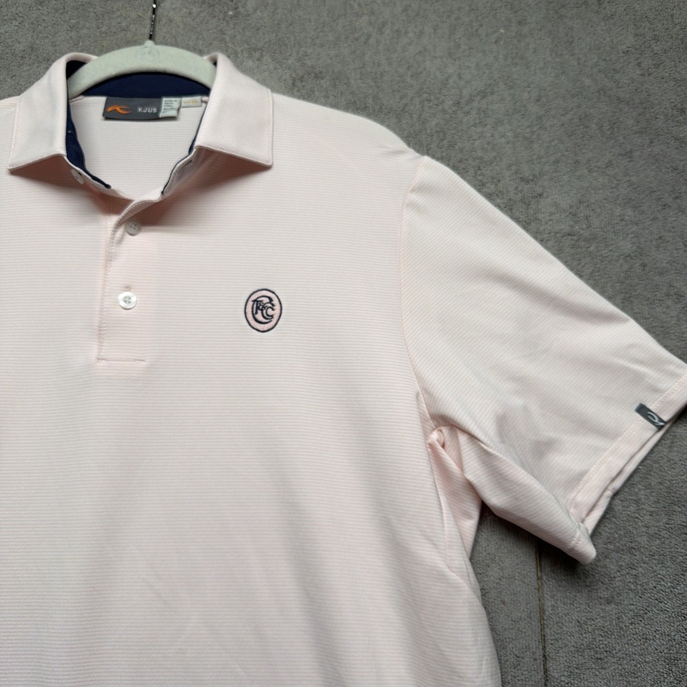 KJUS Mens Performance Golf Polo Pink Stripe UPF 50+ Short Sleeve Medium